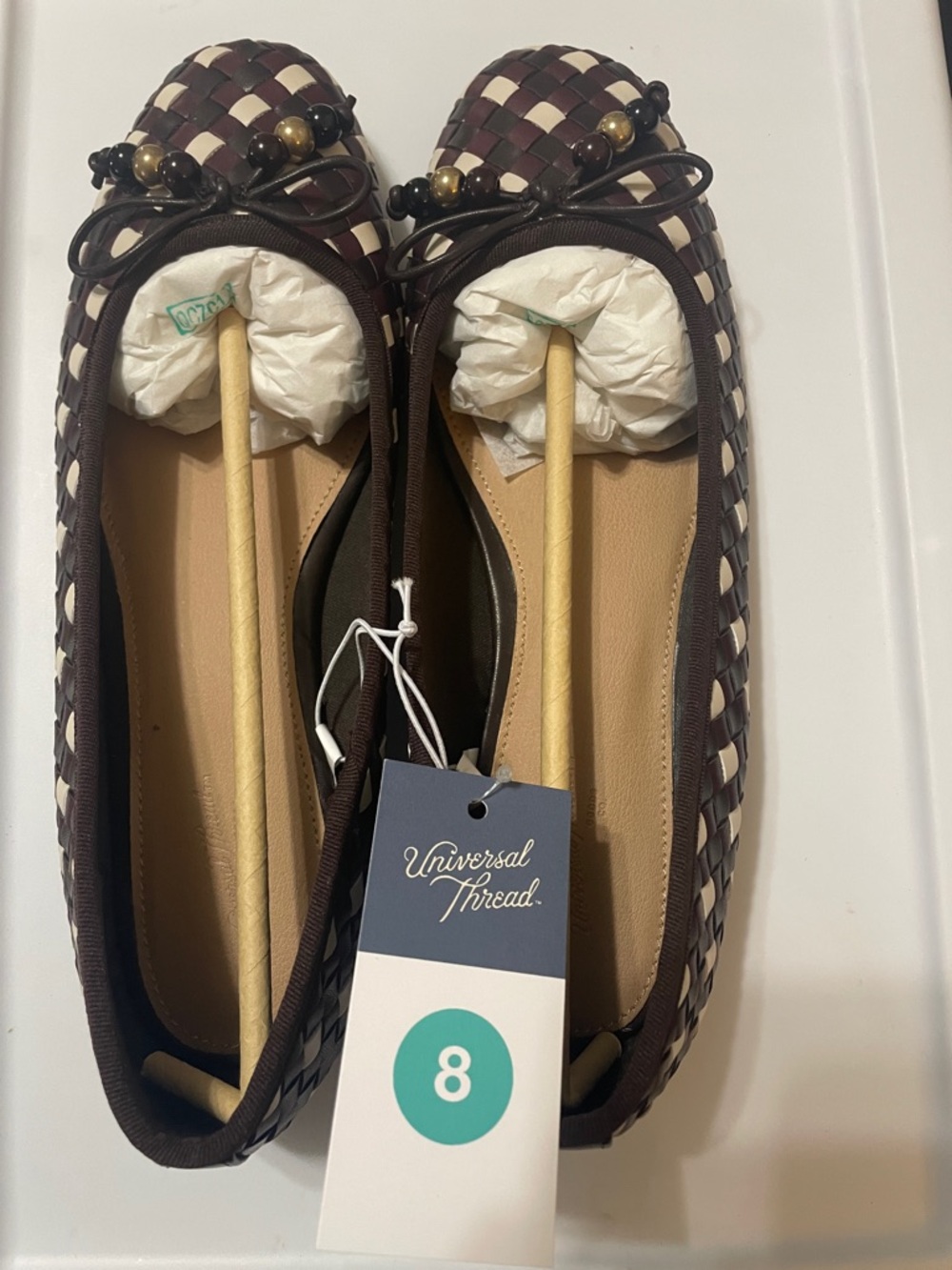 Universal thread Brown Woven Flats with Bead Accents Sz. 8 NWT